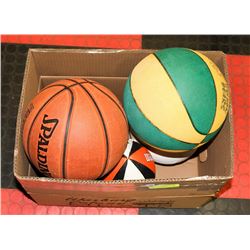 BOX OF 5 ASSORTED BALLS- BASKETBALL, FOOTBALL