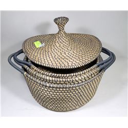 4 WICKER BASKETS, ONE WITH LID