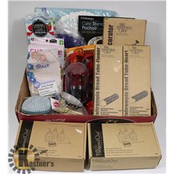 LARGE BOX OF BAKING ACCESSORIES AND PAMPERED CHEF