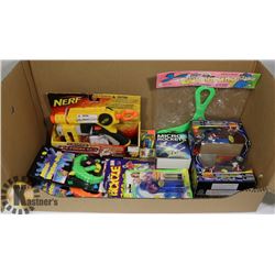 BOX OF NEW TOYS INCLUDING A NERF GUN