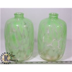 LOT OF 2 LARGE GREEN GLASS BOWLS