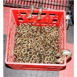 CRATE OF NEW CHAIN AND HOOKS