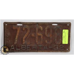ALBERTA 1932 LICENSE PLATE
