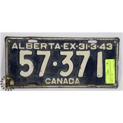 ALBERTA 1943 LICENSE PLATE EXP MARCH 31, 1943