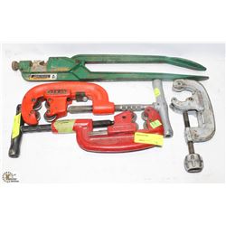 3 ASSORTED RIDGID PIPE CUTTERS AND 1 GREENLEE PIPE