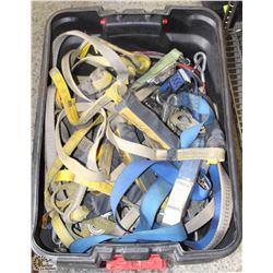 TOTE FULL OF ASSORTED LANYARDS & FALL PROTECTION