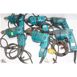 GROUP OF 6 ASSORTED 3/8" MAKITA POWER-DRILLS