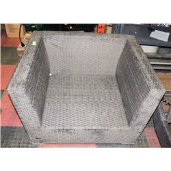 14) RATTAN STYLE ARM CHAIR.