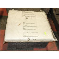 13) RATTAN STYLE OTTOMAN WITH CUSHION.