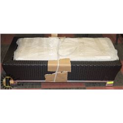 27) RATTAN STYLE GLASS TOP COFFEE TABLE.