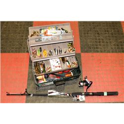FISHING TACKLE BOX WITH HOOKS., WITH NRE RHINO ROD