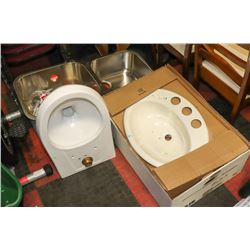 LOT WITH 2 ASSORTED SINKS AND 1 TOILET BOWL