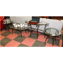 METAL AND GLASS 4 PC COFFEE TABLE SET,