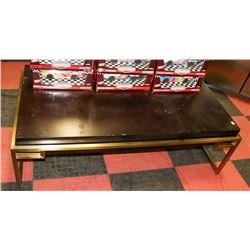 BLACK METAL TRIM COFFEE TABLE, 30"X54"X17.5".