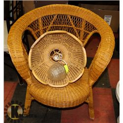 MACAU RATTAN CHAIR + WICKER HANGING LIGHT FIXTURE