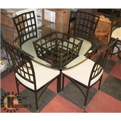 GLASS & METAL KITCHEN TABLE WITH 4 CHAIRS.