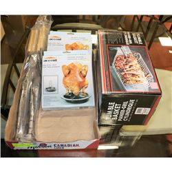 FLAT OF ASST INCL TUMBLE BASKET, CHICKEN ROASTERS