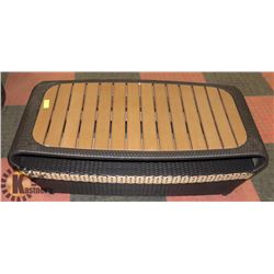 6) RATTAN STYLE WOOD TOP COFFEE TABLE.