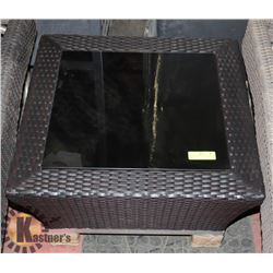11) RATTAN STYLE GLASS TOP END TABLE