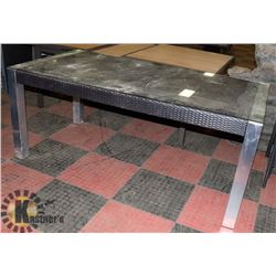 5) RATTAN STYLE GLASS TOP PATIO TABLE.
