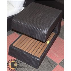 26) RATTAN STYLE WOOD SIDE TABLE.
