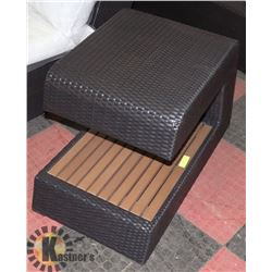 26) RATTAN STYLE WOOD SIDE TABLE.