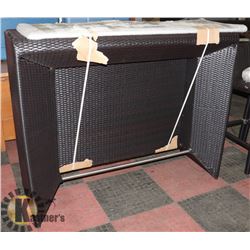 12) RATTAN STYLE GLASS TOP & WOOD BAR.