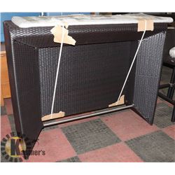 12) RATTAN STYLE GLASS TOP & WOOD BAR.