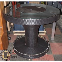 19) RATTAN STYLE ICE BUCKET BAR TABLE.