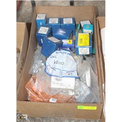 BOX OF ASSORTED HARDWARE AND GREASE FITTINGS , ETC