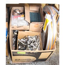 BOX OF HOSE CLAMPS AND HIGH CARBON STEEL SNAPS