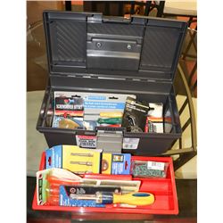 GREY TOOL BOX WITH CONTENTS.