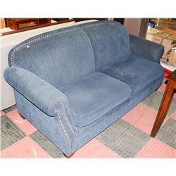BLUE CORDUROY NAILHEAD 84" SOFA
