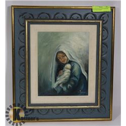 ESTATE OIL ON CANVAS MOTHER AND CHILD SIGNED