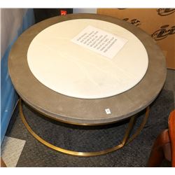 ROUND METAL TRIM COFFEE TABLE, 35" X 17"