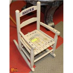 CHILDS WOODEN ROCKING CHAIR HAND PAINTED.