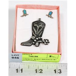 ESTATE COWBOY BOOT BROOCH W/ MATCHING ENAMEL