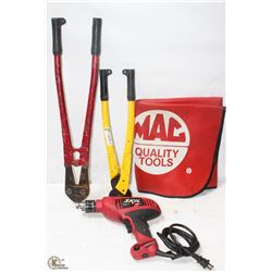 CABLE CUTTER, BOLT CUTTER, MAC TOOL , CORDED DRILL