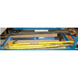 LOT OF 7 ASST CROWBARS, WINCH BAR, SLEDGE HAMMER