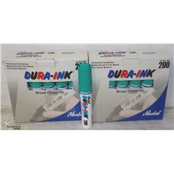 CASE OF 24 DURAINK BROAD TIP CHISEL MARKERS -GREEN