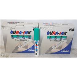 CASE OF 24 DURAINK BROAD TIP CHISEL MARKERS -GREEN