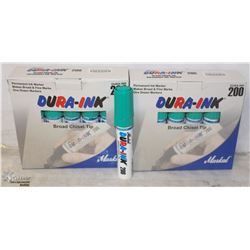 CASE OF 24 DURAINK BROAD TIP CHISEL MARKERS -GREEN