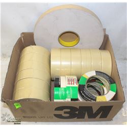 BOX OF ASSORTED MASKING TAPE & 1" TWO SIDED TAPE