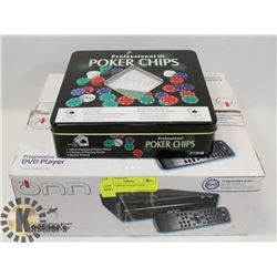 POKER CHIPS & DVD PLAYER.
