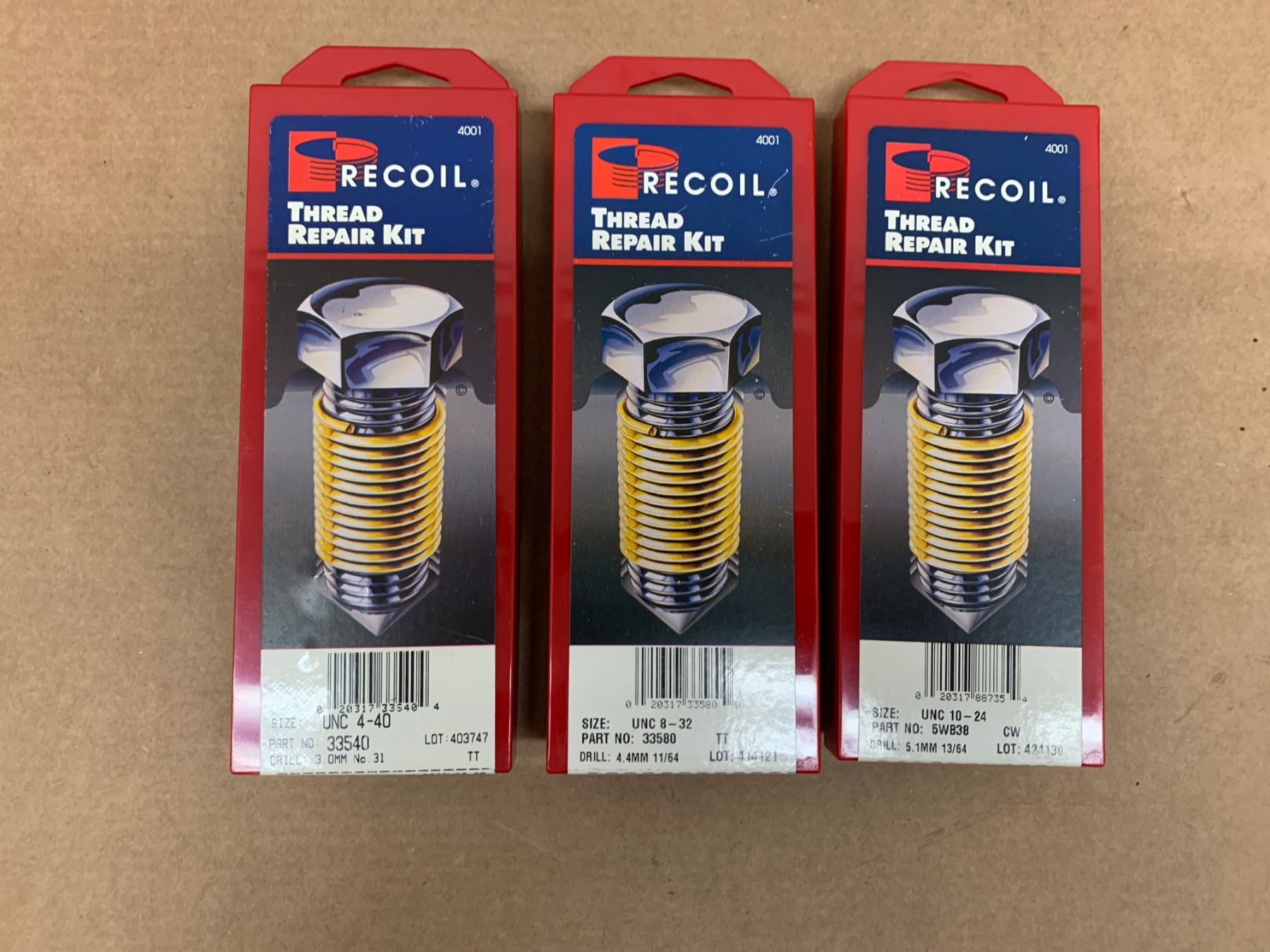 Lot of 3 Recoil Incomplete Thread Repair Kits *See Pics for sizes and ...