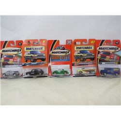 LOT OF 5 MATCHBOX VEHICLES (LONDON TAXI, INTERNATIONAL VOLKSWAGON TAXI, 1957 CHEVY BELAIR CONVERTIBL