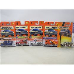 LOT OF 5 MATCHBOX VEHICLES (PETERBILT BP TANKER, VOLVO CT, FORD EXPEDITION, GMC, GRAIN GRABBER)