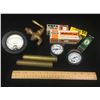 Image 1 : MISC LOT INCLUDING A BRASS TAP, GAUGES, TUBES, VOLT METER