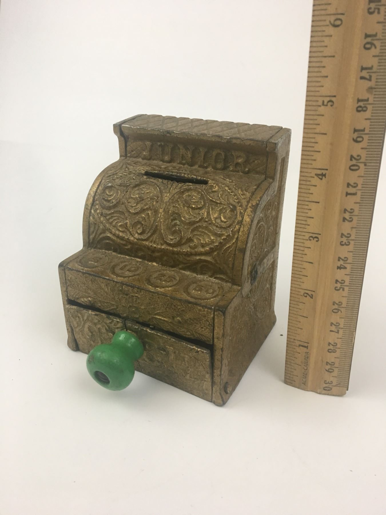 CAST IRON CASH REGISTER PIGGY BANK (CRACKED DRAWER) *VINTAGE*