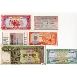 LOT OF 6 LAOTIAN BANK NOTES